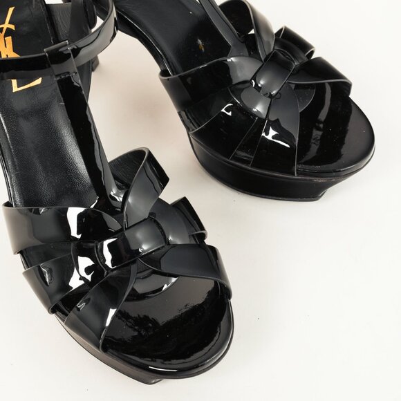 Saint Laurent Tribute Open Toe Black Patent Leather Platform Sandal - Picture 6 of 10